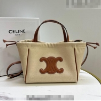 Good Taste Celine Small Cabas Drawstring Cuir Triomphe Tote Bag in Canvas 111013 Beige 2023