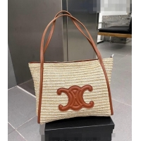 Good Looking Celine Triomphe Straw Tote Bag 0627 Beige/Brown 2023