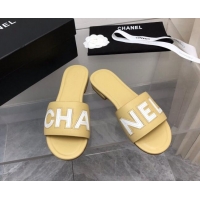 Stylish Chanel Lambskin Flat Slide Sandals with CHANEL Yellow 327003