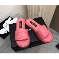 Perfect Chanel Lambskin Flat Slide Sandals with Crochet Peachy Pink 327009