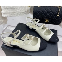 Luxury Chanel Lambskin Flat Sandals with Double Buckle White 327024