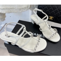 Best Product Chanel Lambskin Heel Sandals 4.5cm with Chain and Crystal CC G39645 White 327027