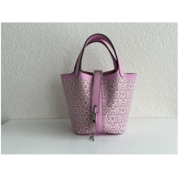 Low Cost Hermes Mini Picotin 14 Lock Bags Original Swift Leather PL5302 Flower Pink