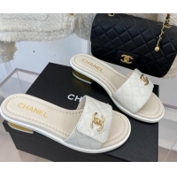 Luxury Discount Chanel Patent Leather Slide Sandals 3cm with CC Foldover White 327037