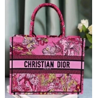 Inexpensive MEDIUM DIOR BOOK TOTE Fuchsia Multicolor Toile de Jouy Voyage Embroidery M1296ZEUP