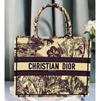 Pretty Style MEDIUM DIOR BOOK TOTE Yellow Multicolor Toile de Jouy Voyage Embroidery M1296ZEUP