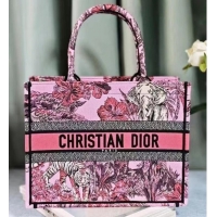 Famous Brand MEDIUM DIOR BOOK TOTE Pink Multicolor Toile de Jouy Voyage Embroidery M1296ZEUP