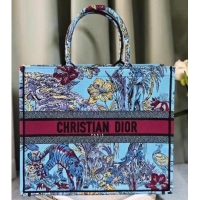 Cheapest LARGE DIOR BOOK TOTE Celestial Blue Multicolor Toile de Jouy Voyage Embroidery M1286ZEUP