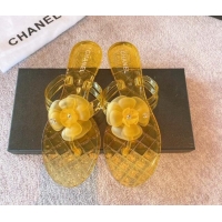 Grade Quality Chanel Camellia Bloom PVC Flat Thong Sandals Yellow 327044