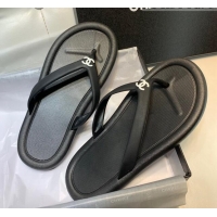 Unique Style Chanel Vintage Rubber Flat Slide Thong Sandals Black 0327052