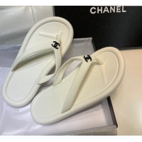 Pretty Style Chanel Vintage Rubber Flat Slide Thong Sandals White 0327053