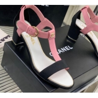 Best Product Chanel Lambskin & Grosgrain Heel Sandals G39022 4.5cm Pink/Black 0328001