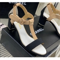 Discount Chanel Lambskin & Grosgrain Heel Sandals G39022 4.5cm Beige/Black 328002 