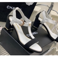 Sumptuous Chanel Lambskin & Grosgrain Heel Sandals G39022 4.5cm White/Black 0328003