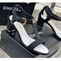 Cheap Price Chanel Lambskin & Grosgrain Heel Sandals G39022 4.5cm Black 0328004