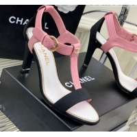 Luxury Chanel Lambskin & Grosgrain Heel Sandals G39022 9cm Pink/Black 328005