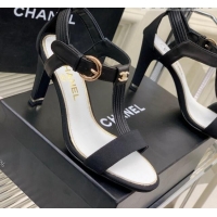 Charming Chanel Lambskin & Grosgrain Heel Sandals G39022 9cm Black 328007