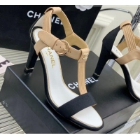 Fashion Chanel Lambskin & Grosgrain Heel Sandals G39022 9cm Beige/Black 328008