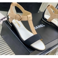 Duplicate Chanel Lambskin & Grosgrain Heel Sandals G39022 2cm Beige/Black 328009