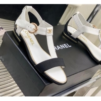 Shop Duplicate Chanel Lambskin & Grosgrain Heel Sandals G39022 2cm White/Black 328010