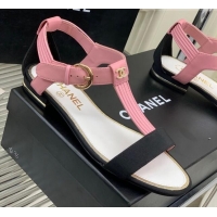 Good Quality Chanel Lambskin & Grosgrain Heel Sandals G39022 2cm Pink/Black 328012