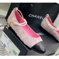 Sophisticated Chanel Tweed Ballerinas with Pearls G38986 Pink 328024