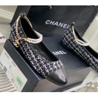 Perfect Chanel Tweed Ballerinas with Pearls G38986 Black/White 328025