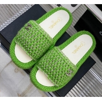 Sumptuous Chanel Braided Knit Flat Slide Sandals G38189 Green 328026