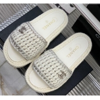 Best Price Chanel Braided Knit Flat Slide Sandals G38189 White 328028