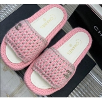 Top Quality Chanel Braided Knit Flat Slide Sandals G38189 Pink 328029