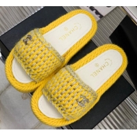 Luxury Chanel Braided Knit Flat Slide Sandals G38189 Yellow 328031