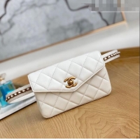 Famous Brand Chanel Quilted Lambskin Mini Belt Bag with Chain 99009 White 2023