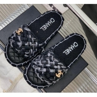 Hot Style Chanel Braided Flat Slide Sandals G38189 Black/Grey 328035