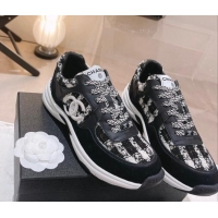 Top Grade Chanel Tweed & Leather Sneakers G38299 Black/White 328040