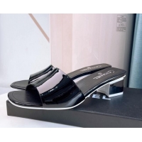 Affordable Price Chanel Patent Calfskin Slide Sandals 4.5cm G38689 Black 328041