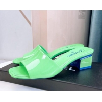 Stylish Chanel Patent Calfskin Slide Sandals 4.5cm G38689 Green 328043