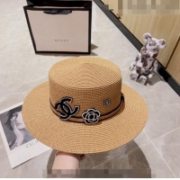 Famous Brand Chanel Straw Wide Brim Hat 0628 Khaki 2023