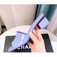 Best Price Chanel Patent Calfskin Slide Sandals 4.5cm G38689 Purple 328046