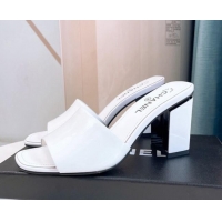 Best Product Chanel Patent Calfskin Slide Sandals 8cm G38689 White 328049