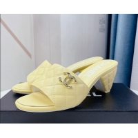 Sumptuous Chanel Quilted Lambskin Heel Slide Sandals 6cm G38820 Yellow 328056