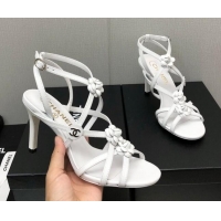 Good Quality Chanel Lambskin Heel Sandals with Strap Bloom White 328071