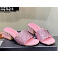 Best Grade Chanel Crystals Heel Slide Sandals with Pearls 5cm Pink 328085