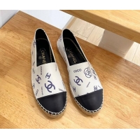 Good Product Chanel Printed Leather Espadrilles White/Blue/Black 328087