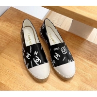 Discount Chanel Printed Leather Espadrilles Black/White 328088