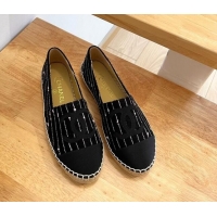 Good Quality Chanel Cotton Tweed Espadrilles with Stripes Black 328093