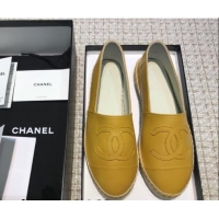 Good Looking Chanel Classic CC Leather Espadrilles Yellow 328102