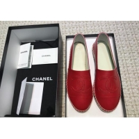 Unique Style Chanel Classic CC Leather Espadrilles Red 328103