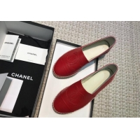 Unique Style Chanel Classic CC Leather Espadrilles Red 328103