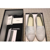 Good Quality Chanel Classic CC Leather Espadrilles White 328104