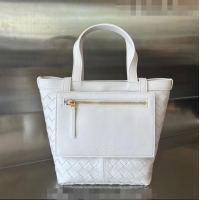 Famous Brand Bottega Veneta Small Flip Flap Tote Bag in Intrecciato Leather 754916 White 2023